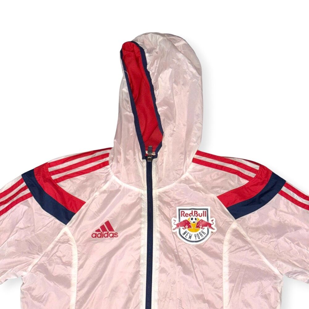 Adidas Vintage Very Rare Anthem MLS NY Red Bull Woven Nylon Jacket White Small - Picture 5 of 6